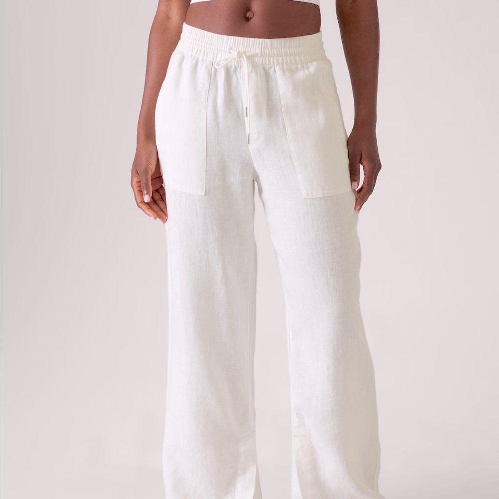 Size 14 Linen Athleta Cabo Mid High Rise Straight Wide Baggy Leg Lounge Pants